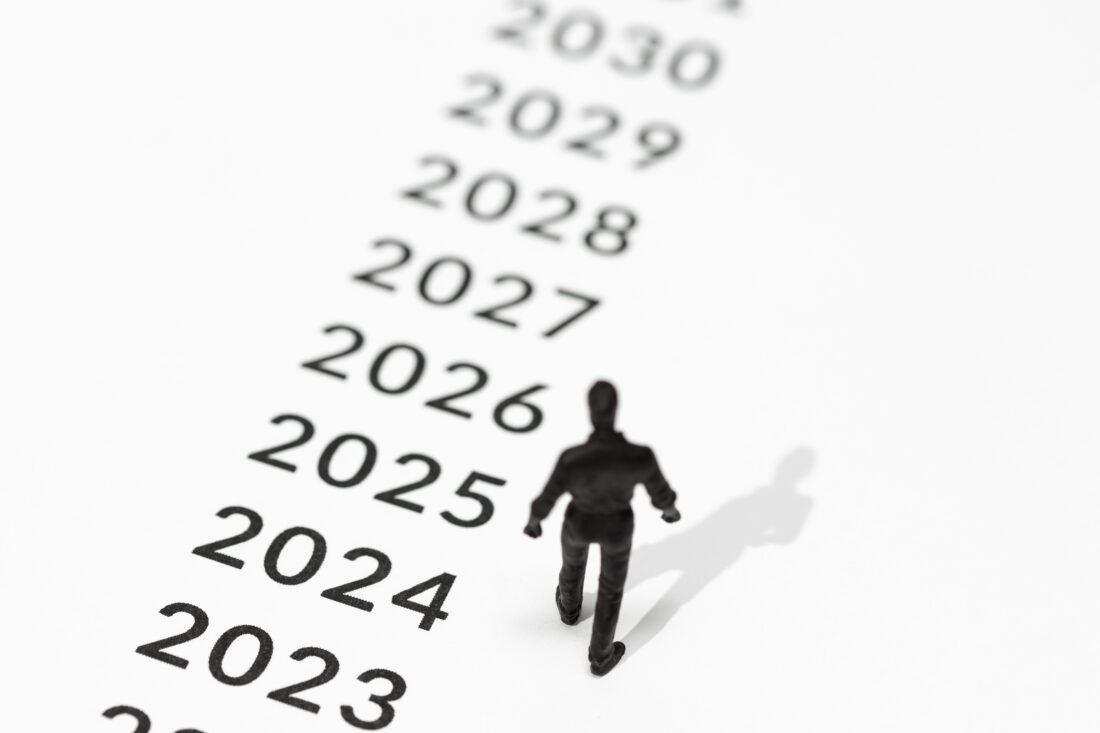 illustration of person walking along years