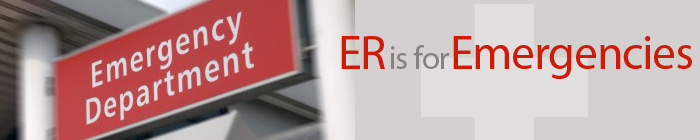 Emergency room sign with ER is for Emergencies in text